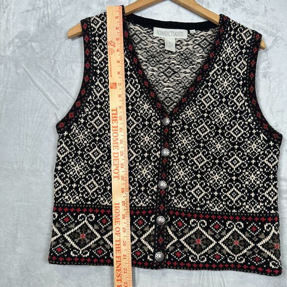 Nomadic Traders Sweater Vest Womens M Black White Nordic Buttons Knit Snowflake - Picture 7 of 13